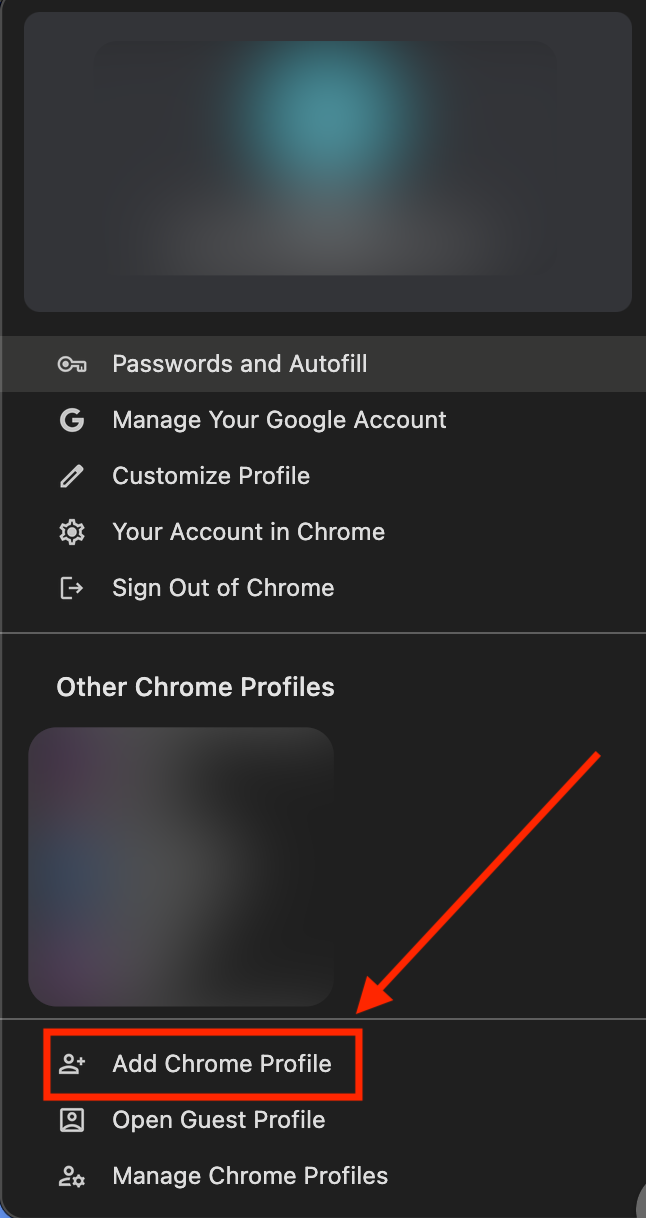 Chrome 头像菜单中 Add Chrome Profile 的位置
